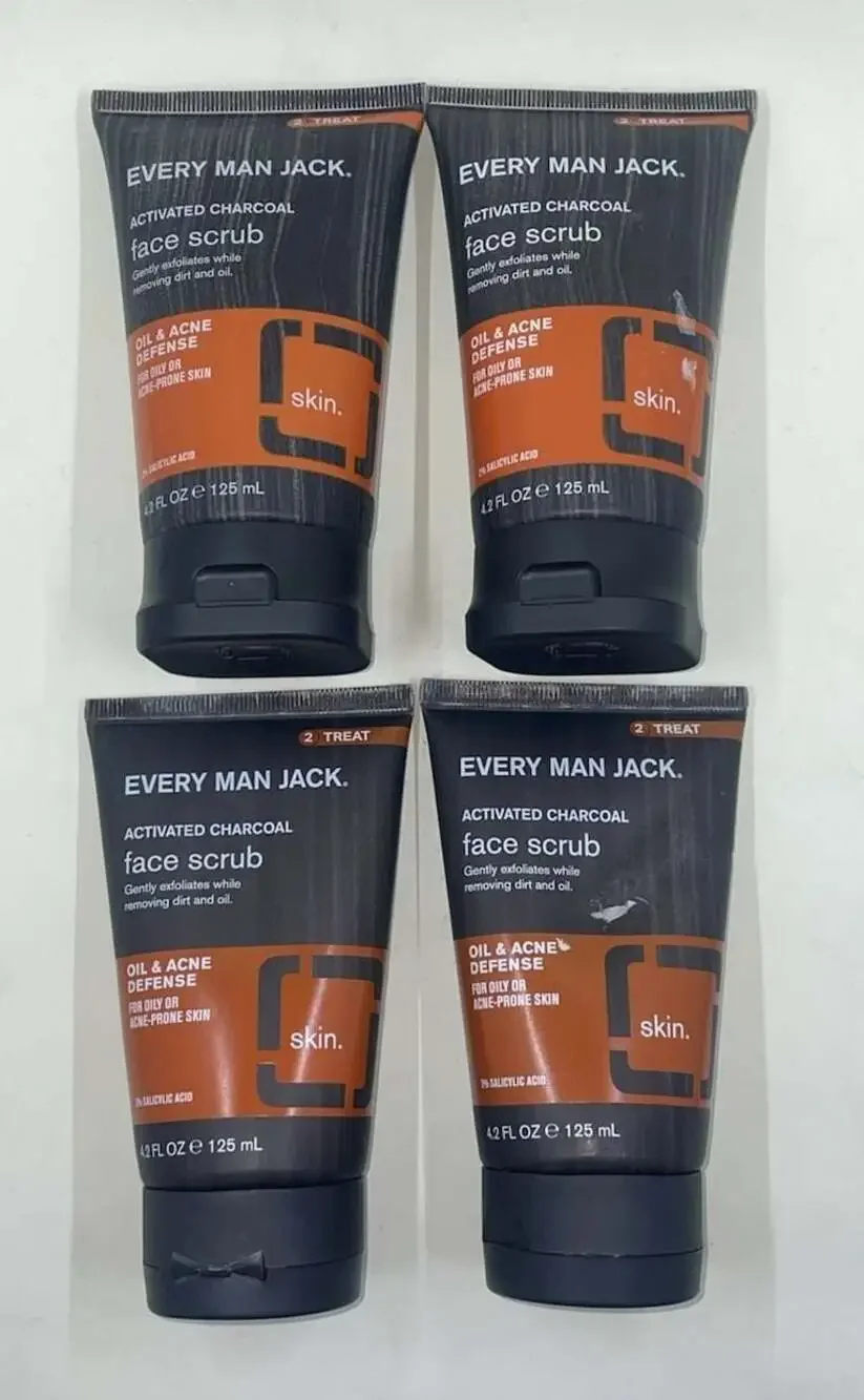Every Man Jack Activated Charcoal Face Scrub Oil & Acne Defense 4.2 oz (4-Pack)